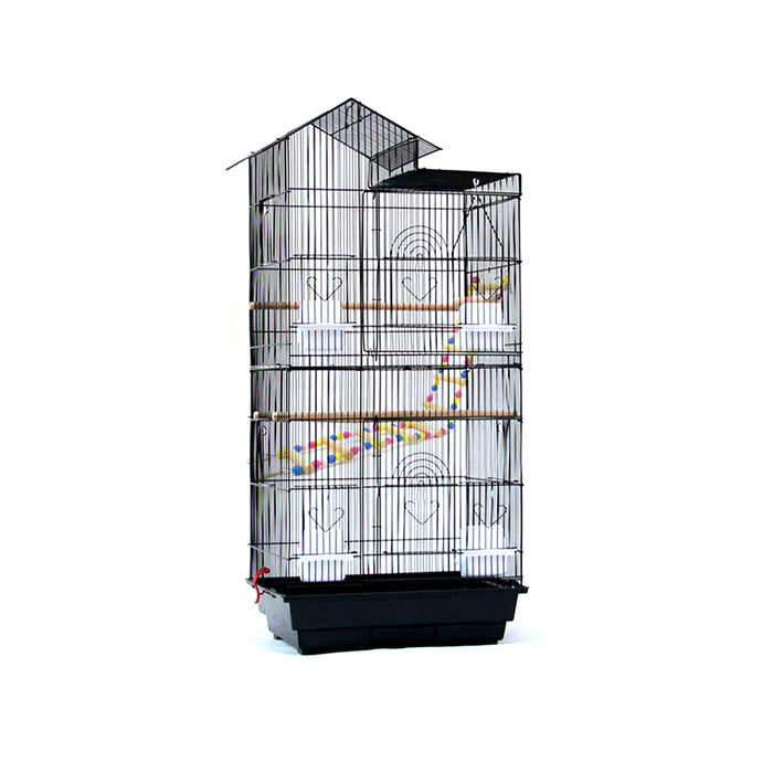 RAKU バードケージ 鳥カゴ 鳥小屋 複数飼い 止まり木 おもちゃ ブランク エサ入れ4個 ハンドル付き ホワイト白 省スペース お手入れかんたん 幅49x奥行き35x高さ100cm