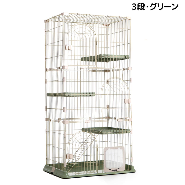 RAKU 猫 ケージ キャットケージ 1段 2段 3段組み替え自由 161×83*60cm ネコハウス 大型 多頭飼い 広々 ステップ 脱走防止 キャットハウス 多段ケージ ペットサークル 猫ハウス ワイド扉 組立簡単 頑丈 猫用 ブラック グリーン