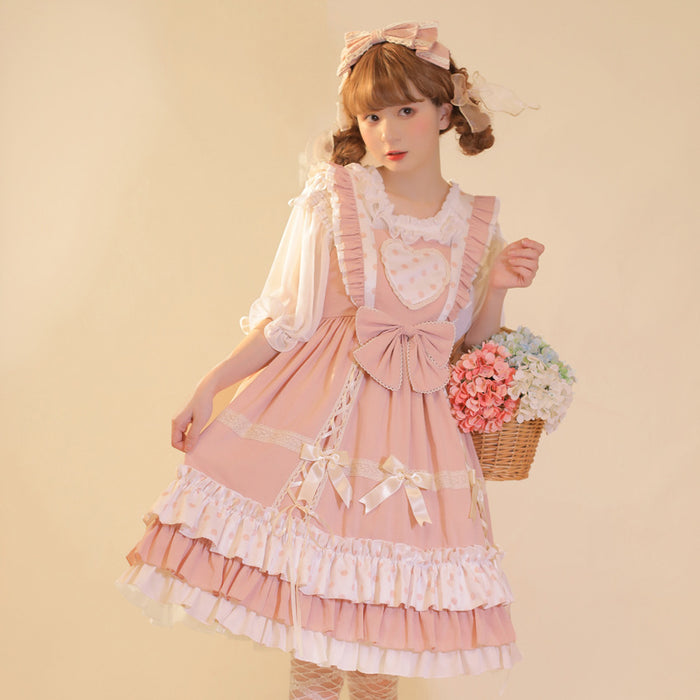 【7日内出荷】ロリータ服 単品・Jskワンピース シャツ コスプレ 可愛い女の子 レディース キャミソールワンピース ハロウィン衣装 お姫様ドレス コスチューム衣装 高校生 舞台 日常 写真 花嫁 洋服 膝丈 Lolita ロリータファッション 森ガールお嬢様 姫系 少女ワンピ 蝶結び付き