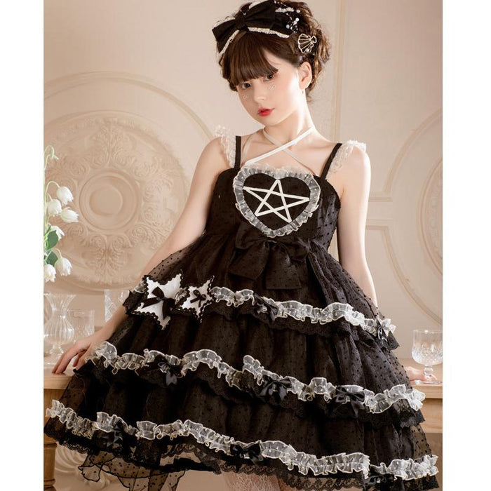 【7日内出荷】ロリータキャミワンピース ロリータドレス lolita キャミワンピース 袖なし 甘ロリ jsk デザインスカート リボン フリル 原宿 ガーリー 可愛い 春 夏
