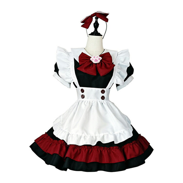 【7日内出荷】5点セット メイド服 赤 メイド 服 送料無料 コスプレ ハロウイーン ネコ クラシック メイドカフェ 制服 ユニフォーム 萌え系 撮影会 本格的 可愛い コスチューム 衣装 仮装 かわいい お茶会アイドル おしゃれ セット ウェイトレス クラシカル アニメ ゴスロリ ロリータ S-5XL