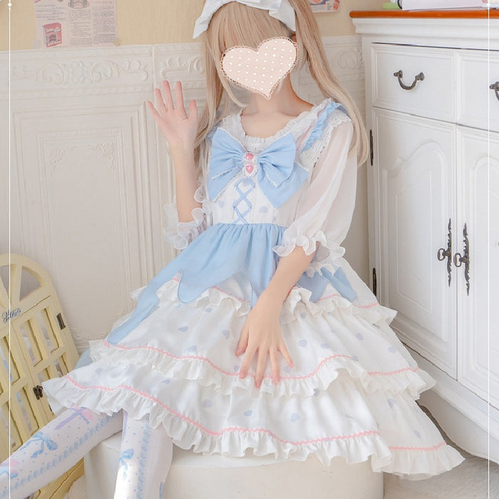 【7日内出荷】白桃のムース元素 ロリータキャミワンピース ロリータ衣装 ロリータドレス lolita キャミワンピース 袖なし 甘ロリ jsk リボン 原宿 ガーリー 可愛い 春 夏