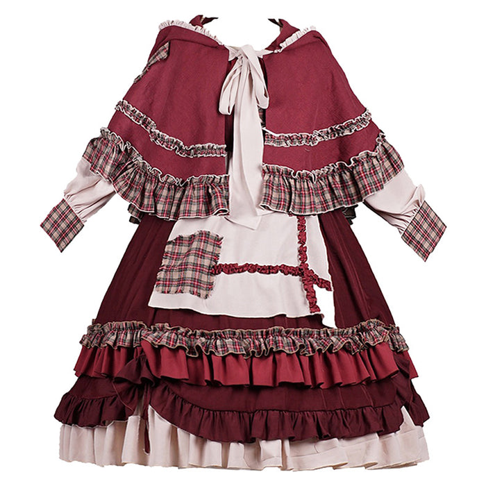 【7日内出荷】赤ずきん ロリータワンピース ワンピース ロリータドレス マント付き 3点セット 三角巾付き 甘ロリ キュート 原宿 ガーリー 秋 冬