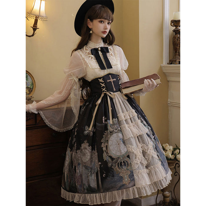 【7日内出荷】ハロウィン ゴスロリ ロリータワンピース ロリータ衣装 ロリータドレス lolita ゴシック 女の子 春 夏 ロリィタ レース 原宿 ガーリー 華やか 可愛い S/M/L