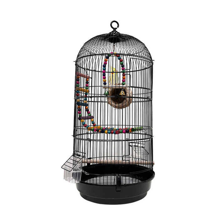 RAKU バードケージ 鳥カゴ 鳥小屋 モモンガ ケージ 多頭飼い可能 止まり木 おもちゃ ブランク エサ入れ2個 フック付き ホワイト/ブラック 省スペース お手入れ簡単