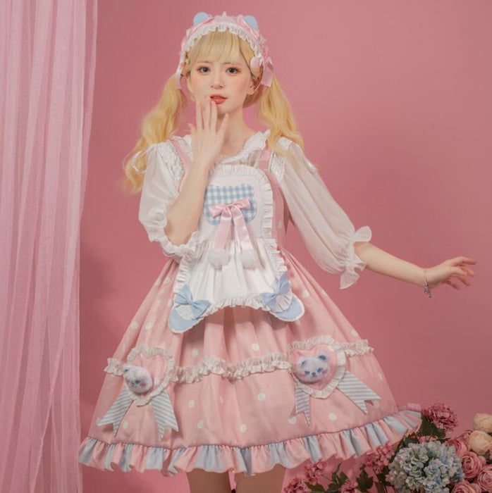 【7日内出荷】甘ロリータ 可愛いロリータ服 ロリータワンピース ジャンパースカート プリンセスドレス 可愛いワンピース 水玉柄 パーティードレス フレアワンピース Lolita 大人コスチューム ゴスロリ ハロウィン コスプレ衣装 文化祭 学園祭 イベント ロリータファション