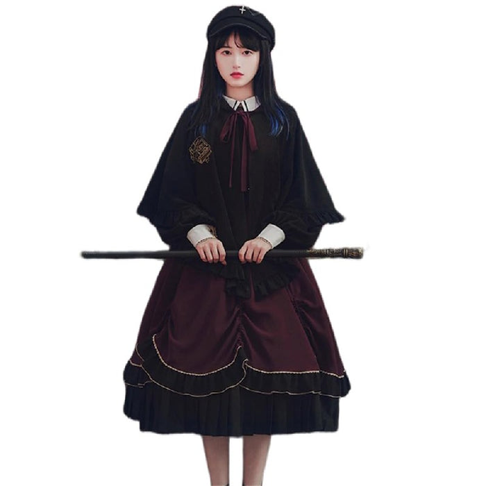 【7日内出荷】3点セット ロリータワンピース 長袖 洋服 コスプレ ゴスロリ 魔法使い かわいい姫 ガールズ Lolita ロリータ服 ゴシック リボン ファション お嬢様 キュート ドレス イベント パーティー 衣装 撮影