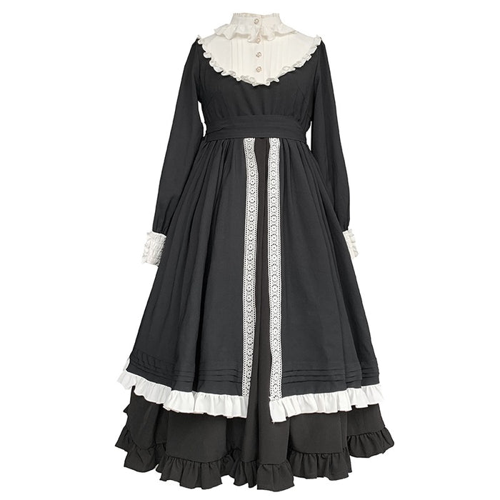【7日内出荷】シスター風 ロリータワンピース 長袖ワンピース ロリータドレス lolita 付け襟付き レース フリル 甘ロリ 可愛い 原宿 レディース ガーリー 春秋冬