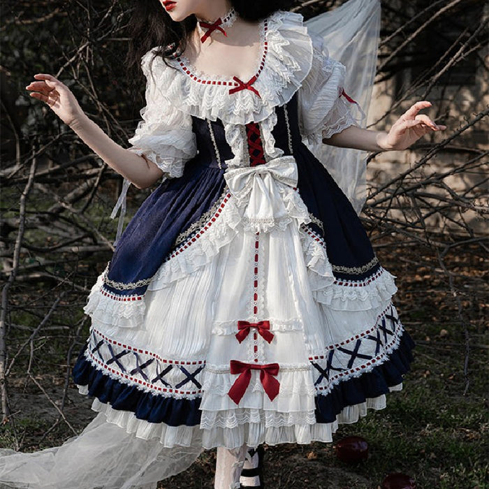 【7日内出荷】プリンセス風 ロリータワンピース ワンピース ワンピ lolita 花嫁 レース フリル 日常 甘ロリ 可愛い 原宿 ガーリー 春夏秋
