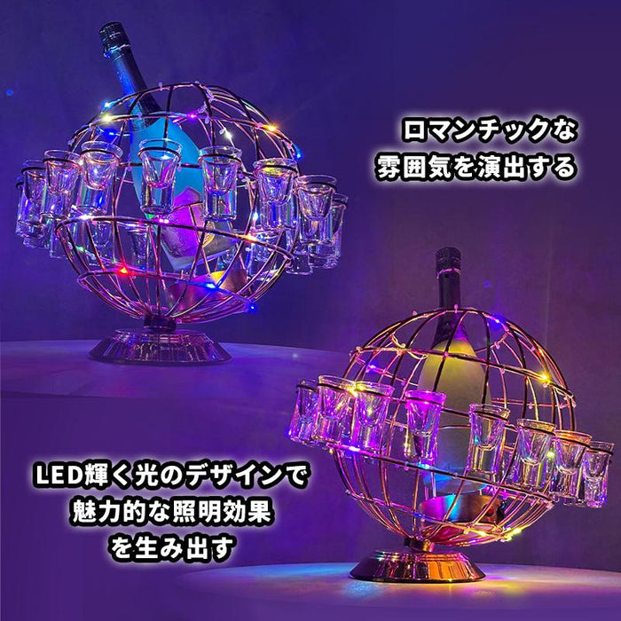 RAKU LED地球儀型ショットグラスホルダー 酒グラススタンド パーティーに最適 グラス付き 特別な雰囲気を演出 コードレス LED酒グラス棚 酒カップホルダー
