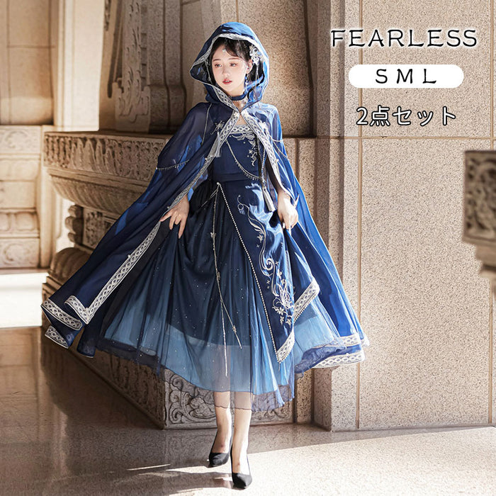 【7日内出荷】Fearless ロリータ風ワンピ 女子中高生 クラシカル レトロ かわいい ミディアム丈 S/M/L ゴスロリ クラシカル 春秋服