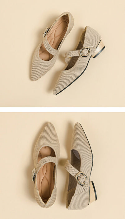 【7日内出荷】【3cmヒール】パンプス レディース 痛くない 歩きやすい ニット メリージェーン ポインテッドトゥ ローヒール 3cm チャンキーヒール 疲れない 柔らかい 脱げない 美脚 靴 軽量 オフィス 通勤 フォーマル 結婚式 母の日 大きいサイズ 黒 春 夏 秋