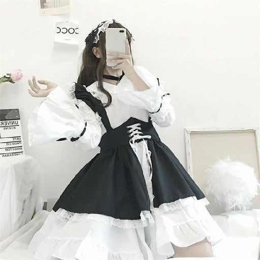 【7日内出荷】6点セット メイド服 ミニ丈 メイド喫茶 メイドコスチューム ジャパニーズメイド lolitaメイド服 セット ミニスカ ハロウィン 衣装 仮装 パーティ コスプレ ウェイトレス