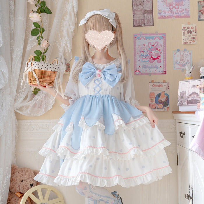 【7日内出荷】白桃のムース元素 ロリータキャミワンピース ロリータ衣装 ロリータドレス lolita キャミワンピース 袖なし 甘ロリ jsk リボン 原宿 ガーリー 可愛い 春 夏
