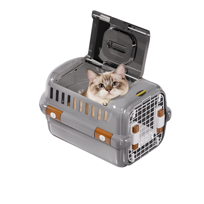 RAKU ペットキャリー ダブルドア 扉左右開閉 トップオープン 超小型犬・猫用 片手で開閉 大空間 取っ手 スノコ 給餌ボウル付き 航空機対応 シート敷き可能 ドライブ 旅行 災害時