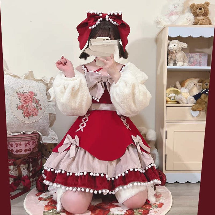 ロリータJSKワンピース 袖なし ロリータドレス 蝶結び付き ベルト付き オリジナルデザイン 甘ロリ フリル リボン 可愛い 原宿 レディース ガーリー キュート