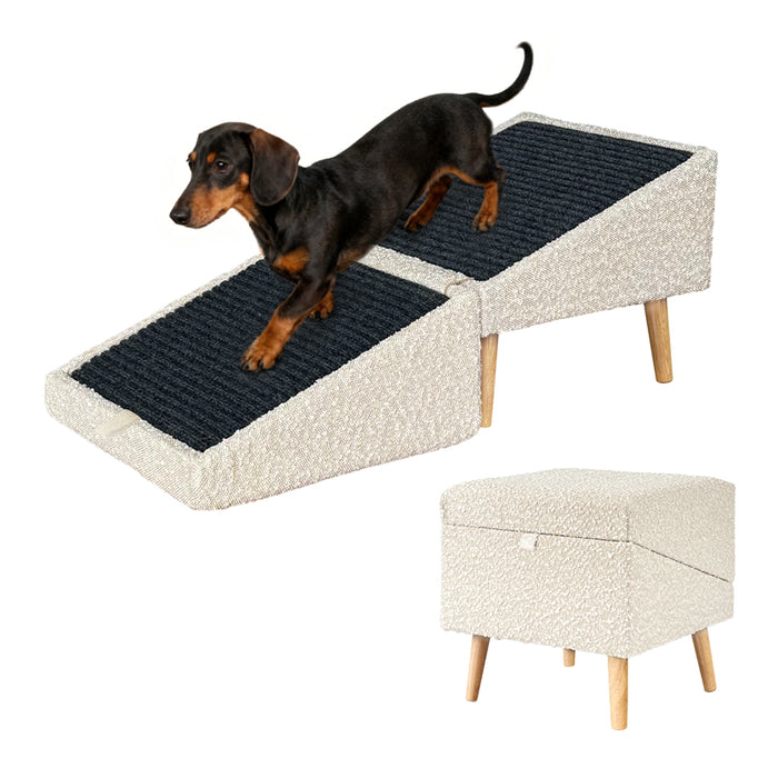 RAKU ドッグスロープ スロープ/オットマン1秒切替可能 広め幅40cm 防滑 ドッグステップ 段差レス 足腰にやさしい ソファ用 ベッド用 クッション 小型犬 老犬対応 ペット 折り畳む