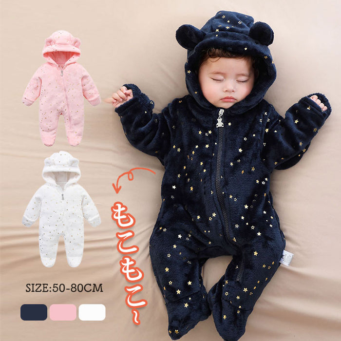 くまちゃん 着ぐるみ 熊耳 ロンパース 冬 ベビー 赤ちゃん 女の子 男の子 ジャンプスーツ ベビー カバーオール 新生児 足つき 退院 もこもこ 防寒 フード付き フリース 暖かい プレゼント  ふわふわ 秋冬 出産祝い