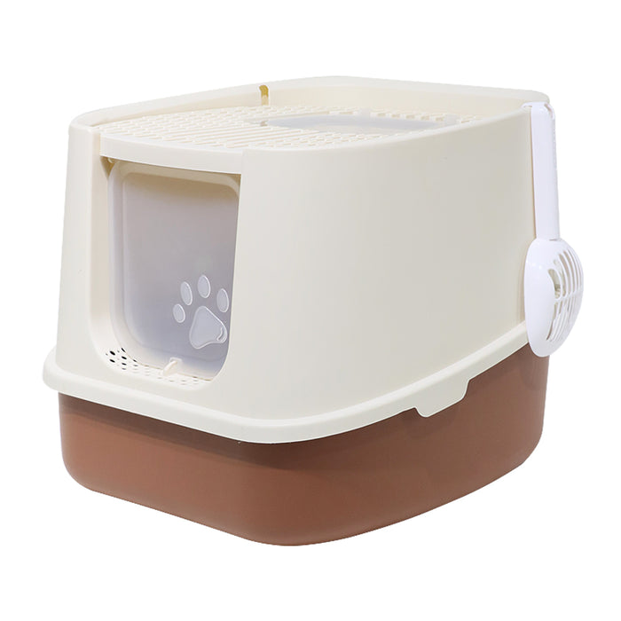 RAKU 猫トイレ 大型 上から猫トイレ シンプル 猫用品 ダブル脱臭 砂の飛び散り防止 2WAY出入り方法 掃除しやすい スコップ付 大容量 優れた耐久性 猫のトイレ ネコ 猫 トイレ ニオイの広がり防止 洗いやすい