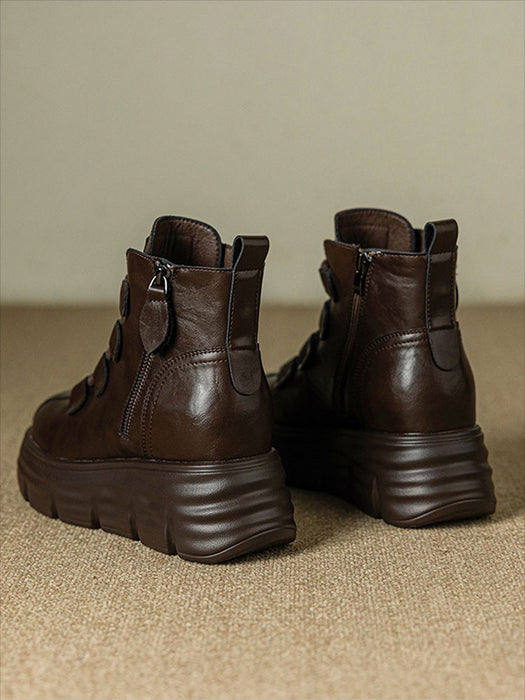 【7日内出荷】ショートブーツ レディース ブーツ 厚底 サイドジップ レースアップブーツ 秋ブーツ カジュアル 日常 通勤 美脚 おしゃれ 痛くない 履きやすい 柔らかい 幅広 ゆったり ラウンドトゥ きれいめ シンプル 大人気 クール 春夏秋冬 韓国 仕事 PU 合皮 原宿系 細見え 黒 ブラウン