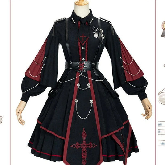 【7日内出荷】5点セット Lolita系 ロリータ 軍服 ワンピース ゴスロリ セーラー服 ロリ 制服 学生服 萌え萌え 少女ウェア レディース 二次元ドレス 学園祭 文化祭 イベント 可愛い