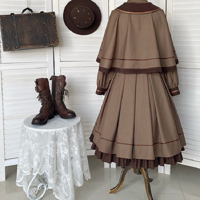【7日内出荷】3点セット ロリータワンピース 長袖ワンピース ロリータドレス lolita マント付き ネクタイ付き 甘ロリ 可愛い 原宿 レディース ガーリー 春秋冬 S/M/L