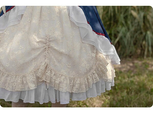 【7日内出荷】 ロリータ 森ガール ワンピース Aライン Lolita 2way オフショルダー 長袖 レース フリル 半袖 萌え萌え 可愛い かわいい プリンセス お姫様 プレゼント ミモレ丈 レディース ロココ コスチューム 仮装 ハロウィン 学園祭 文化祭 ベージュ ネイビー