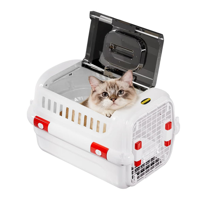 RAKU ペットキャリー ダブルドア 扉左右開閉 トップオープン 超小型犬・猫用 片手で開閉 大空間 取っ手 スノコ 給餌ボウル付き 航空機対応 シート敷き可能 ドライブ 旅行 災害時