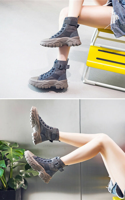 【7日内出荷】【4.5cmヒール】ショートブーツ レディース エンジニアブーツ レースアップ ブーツ 安定感 厚底  靴 カジュアル スポーツシューズ 韓国 原宿系 高校生 中学生 学生 通学 通勤 美脚 歩きやすい 疲れない 痛くない 大きいサイズ 22.5cm 23 23.5 24 24.5 25cm 裏起毛 秋 冬 黒 灰 ベージュ