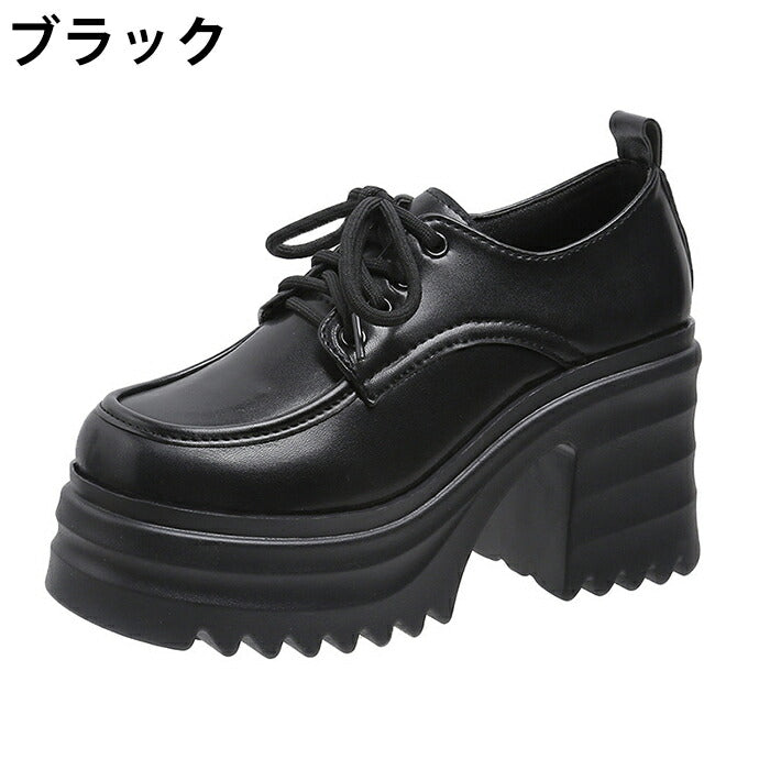 【7日内出荷】【10cmヒール】オックスフォードシューズ 厚底シューズ レディース 厚底 チャンキーヒール 太ヒール Uチップ 革靴 レザー 合皮 シャーク 歩きやすい 疲れにくい 美脚 脚長 おしゃれ 学生 通学 通勤 黒 オフホワイト ベージュ 秋冬 シューズ