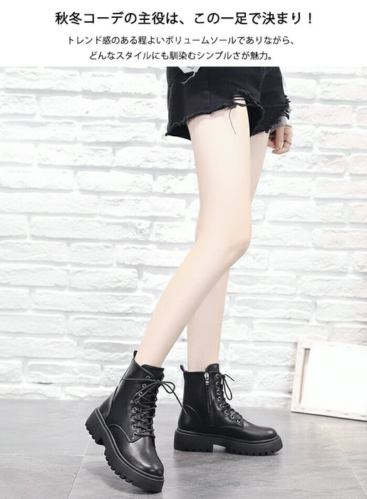 【4cmヒール】ショートブーツ レディース ダンスシューズ 歩きやすい レースアップ 編み上げ ミドル丈 韓国 厚底 4cm ローヒール 歩きやすい 痛くない 疲れない サイドジップ 防寒 卒業式 発表会 学生 女子 アイドル カジュアル 秋冬 黒 アイボリー