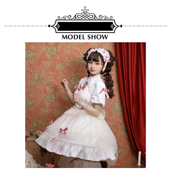 【7日内出荷】ロリータワンピース ホワイト 白 レディース lolita リボン ロリータ 袖付き 膝丈 小柄 可愛い 着瘦せ 仮装 コスプレ コスチューム 小柄 可愛い 学生 女の子 ゴスロリ  仮装 パーティ イベント ロリィタファッション フリル