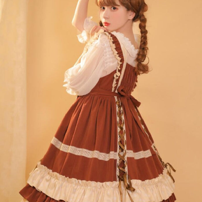【7日内出荷】ロリータ服 単品・Jskワンピース シャツ コスプレ 可愛い女の子 レディース キャミソールワンピース ハロウィン衣装 お姫様ドレス コスチューム衣装 高校生 舞台 日常 写真 花嫁 洋服 膝丈 Lolita ロリータファッション 森ガールお嬢様 姫系 少女ワンピ 蝶結び付き
