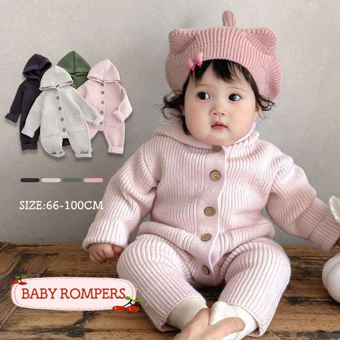 ベビー ロンパース ニット セーター  男の子 女の子 カバーオール 春秋冬 ベビー服 フード付き リブ ニット オールインワン キッズ 長袖 防寒 暖かい 子供服 新生児 赤ちゃん おしゃれ 可愛い ルームウェア 部屋着 パジャマ 誕生日 出産お祝い プレゼント