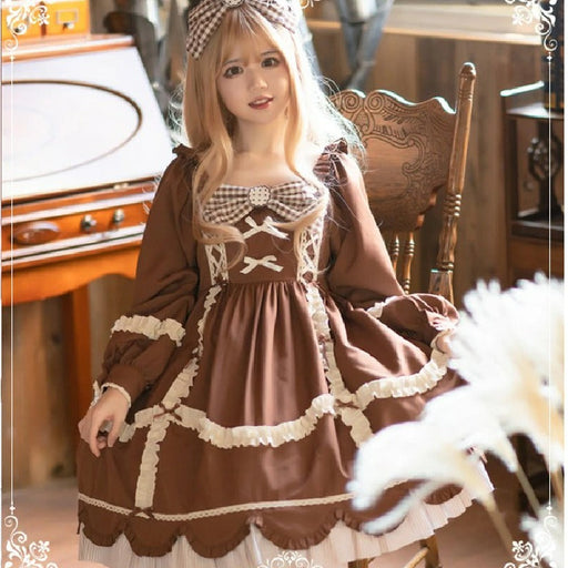 ロリータワンピース 長袖ワンピース ワンピ lolita リボン フリル おしゃれ 日常 甘ロリ 可愛い 原宿 ガーリー 春秋冬