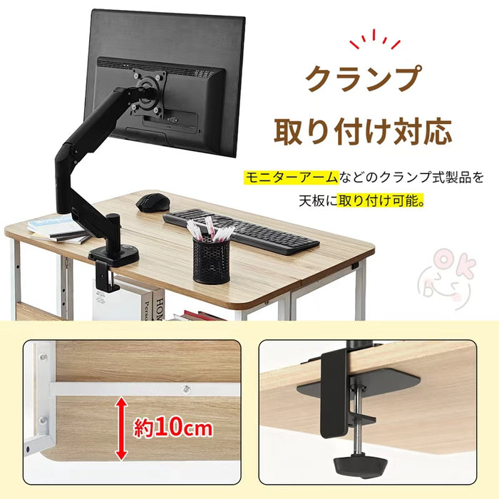 RAKU 折りたたみデスク パソコンデスク 木製 キャスター 収納付き 棚 幅80 モニターアーム取付可能 省スペース コンパクト スリム W80×D59×H79.5cm 学生 子供 勉強机 折りたたみテーブル  デスク サイドテーブル pcデスク 学習机