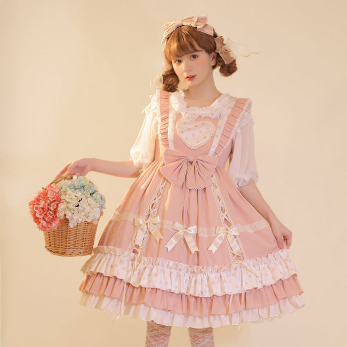 【7日内出荷】ロリータ服 単品・Jskワンピース シャツ コスプレ 可愛い女の子 レディース キャミソールワンピース ハロウィン衣装 お姫様ドレス コスチューム衣装 高校生 舞台 日常 写真 花嫁 洋服 膝丈 Lolita ロリータファッション 森ガールお嬢様 姫系 少女ワンピ 蝶結び付き