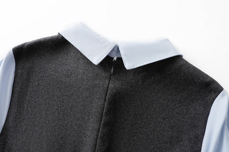 【7日内出荷】ワンピース ロングワンピース 切り替えワンピース Aライン ワンピ ロングワンピ ロング マキシワンピース 襟 無地 きれいめ シンプル マキシ レイヤード風 長袖 大きいサイズ 秋 冬