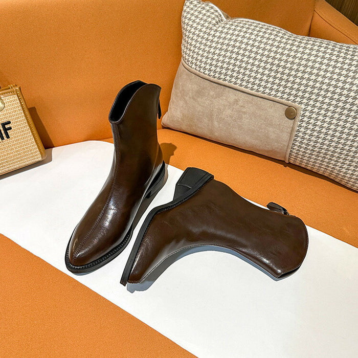 【7日内出荷】ショートブーツ レディース ストレッチブーツ 春 秋 冬 靴 韓国 通勤 ブーツ ポインテッドトゥ 5cm 太ヒール ローヒール ロング丈 PU 合皮 超美脚 疲れない 痛くない 歩きやすい 軽量 おしゃれ きれいめ 防寒 大学生 ママ 黒色 ブラック ブラウン 大きいサイズ 21.5~25cm