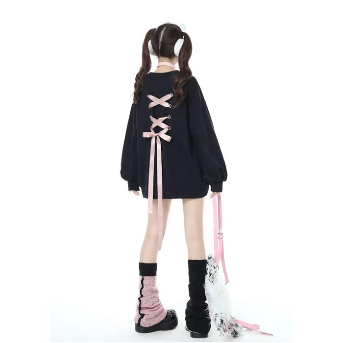 【7日内出荷】ファッション パーカー オーバーサイズ 地雷系 かわいい 白 ゴシック 黒 ハート ピンク ロリータ バックリボン プルオーバーパーカー ビッグシルエット 原宿系 大きいサイズ ダンス 衣装 原宿 パンク 病みかわいい 長袖 ゴスロリ グロかわ レディース