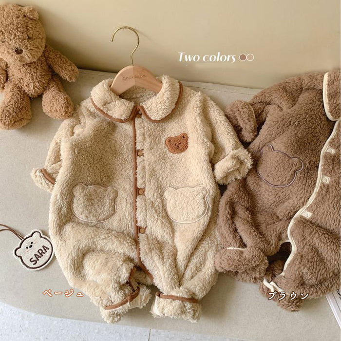 【7日内出荷】くま 着ぐるみ カバーオール もこもこ 冬 ジャンプスーツ ベビー 男の子 女の子 アウター 長袖 防寒 新生児 きぐるみ ベビー服 出産祝い ボア あったか プレゼント くまさん 防寒 寝袋 ルームウェア 厚手 パジャマ