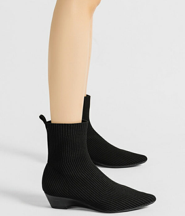 【7日内出荷】【3.5cmヒール】ソックスブーツ レディース ニット ショートブーツ 痛くない 歩きやすい ストレッチブーツ ポインテッドトゥ ローヒール ウェッジソール 3.5cm 美脚 疲れない 軽量 柔らかい フィット感 オフィス 通勤 きれいめ バイカラー 秋冬 春