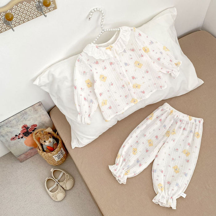 セットアップ キッズ ベビー服 女の子 長袖 ガーゼ ロングパンツ 子供服 春秋 ルームウェア 上下セット 新生児 赤ちゃん おしゃれ 可愛い 部屋着 パジャマ 入園 入学 幼稚園 保育園  1歳 2歳 誕生日 出産お祝い プレゼント