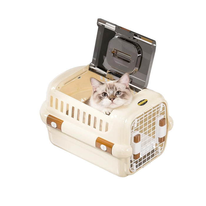 RAKU ペットキャリー ダブルドア 扉左右開閉 トップオープン 超小型犬・猫用 片手で開閉 大空間 取っ手 スノコ 給餌ボウル付き 航空機対応 シート敷き可能 ドライブ 旅行 災害時