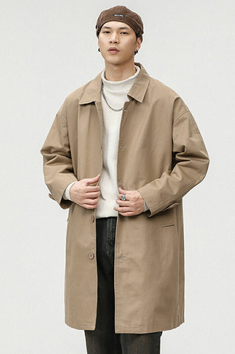 【M-3XL】コート メンズ ステンカラーコート スプリングコート ビジネスコート アウター ゆったり 綿 薄手 ライトアウター ロングコート ビジネス カジュアル きれいめ 通勤 通学 シンプル 無地 韓国 おしゃれ 春 秋 服 黒 ベージュ 大きいサイズ