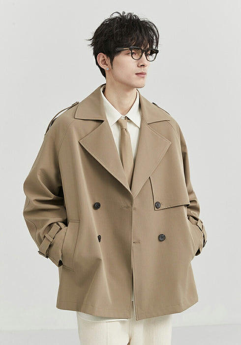 【M-3XL】トレンチコート メンズ ショート丈 ジャケット アウター オーバーサイズ ビッグシルエット ゆったり ダブルブレスト ライトアウター スプリングコート カジュアル 韓国 ファッション おしゃれ 通勤 通学 春 秋 服 黒 ベージュ 大きいサイズ