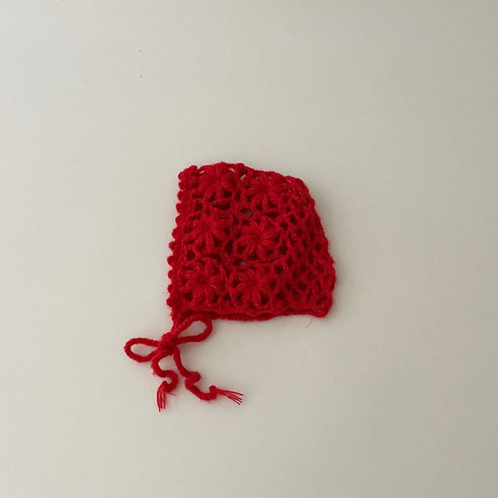 【7日内出荷】ニット ボンネット ベビー 帽子 ナチュラル ベビー服 女の子 透かし編み スカラップ ボンネット 冬 花 ひも  無地  防寒 お出掛け  おしゃれ 韓国子供服   あご紐 祝い 出産祝い プレゼント 記念撮影 写真  お宮参り セレモニー フード