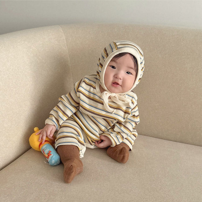 【7日内出荷】【2点セット】ベビー ボーダー ロンパース  女の子 男の子 長袖 ベビー服 肌着 カバーオール 退院 出産祝い 子供服 オールインワン おしゃれ ハット付き ベビー キッズ 赤ちゃん ルームウェア パジャマ 写真撮影 退院着 お食い初め 百日祝 100日祝