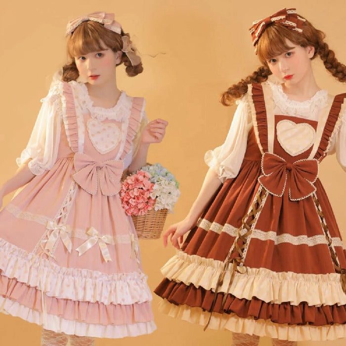 【7日内出荷】ロリータ服 単品・Jskワンピース シャツ コスプレ 可愛い女の子 レディース キャミソールワンピース ハロウィン衣装 お姫様ドレス コスチューム衣装 高校生 舞台 日常 写真 花嫁 洋服 膝丈 Lolita ロリータファッション 森ガールお嬢様 姫系 少女ワンピ 蝶結び付き