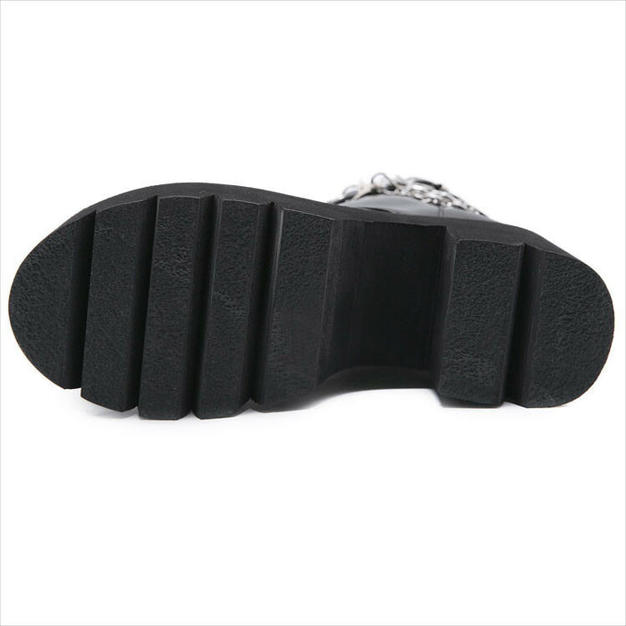 【7日内出荷】ショートブーツ レディース 厚底 レースアップブーツ チェーン付き ダンスシューズ ヒール8.5cm 秋ブーツ パンク風 カジュアル 靴 日常 通勤 おしゃれ 痛くない 履きやすい 柔らかい ゆったり ラウンドトゥ きれいめ 人気 クール 春夏秋冬 韓国 仕事 合皮 原宿系 細見え 黒